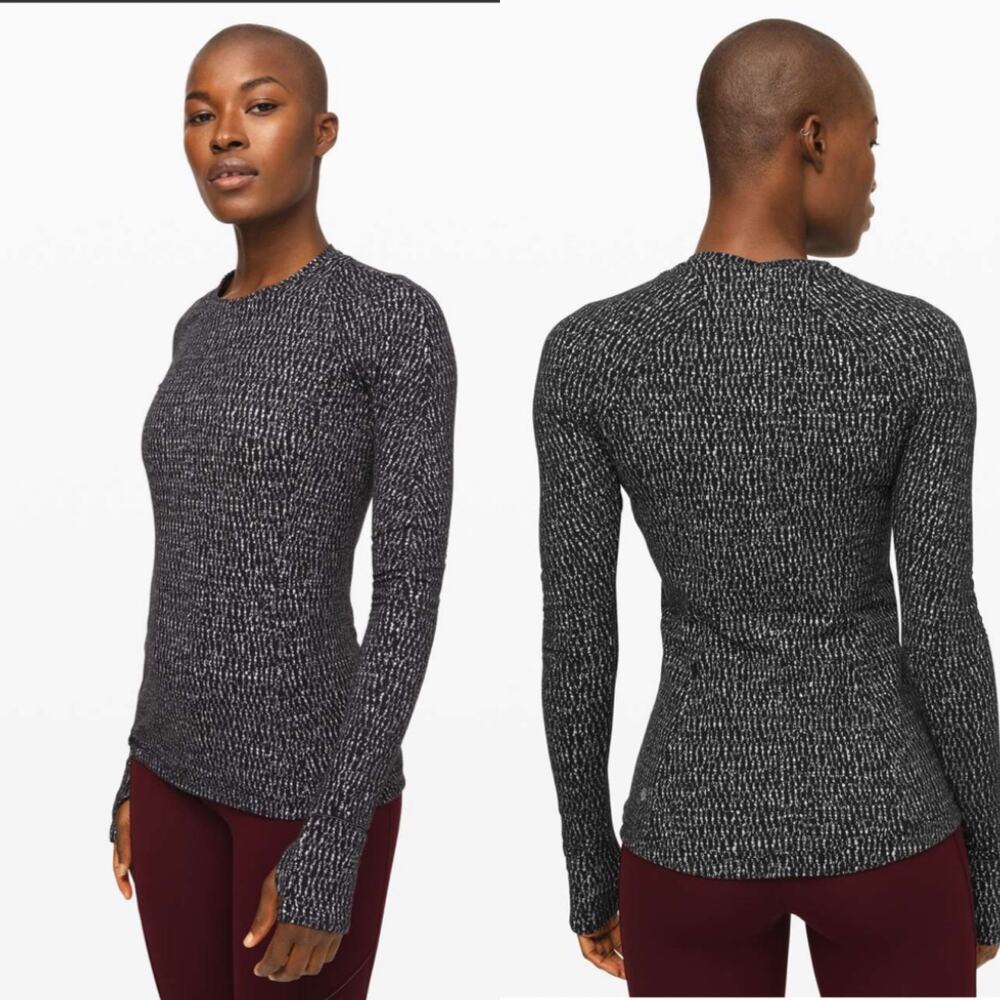 Lululemon Size 6 Runderful Long Sleeve Knotted Jacquard Black White Running Gym